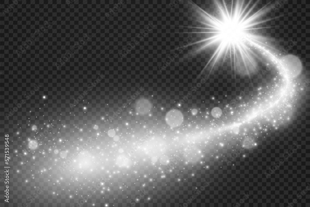 Poster comet on a transparent background. bright star. starry beautiful path. shooting star. comet tail. me