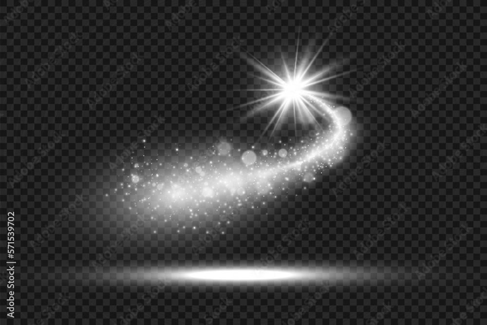 Poster comet on a transparent background. bright star. starry beautiful path. shooting star. comet tail. me