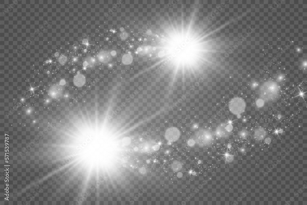 Poster Comet on a transparent background. Bright Star. Starry beautiful path. Shooting star. Comet tail. Meteor flies. Space object.	