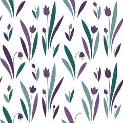 Fototapeta na wymiar Spring flowers seamless vector pattern. Cute small flowers and leaves background, girly textile print