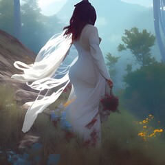 Women in whits clothes created with Generative AI technology	
