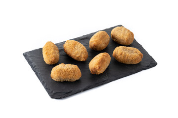 Traditional spanish fried croquettes isolated on white bckground
