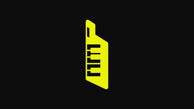 Yellow Keytar icon isolated on black background. Musical instrument. 4K Video motion graphic animation