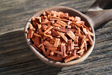 Red sandal wood chips, close up