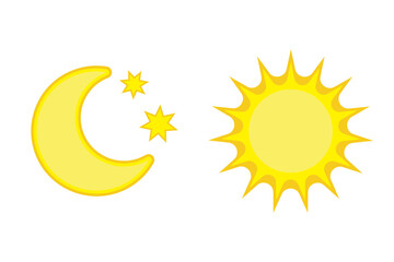 Moon with stars and sun flat icon, night icon, vector illustration on white background.
