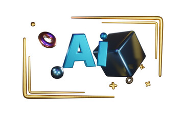 3d render. artificial intelligence generates abstract pictures. Ai sign