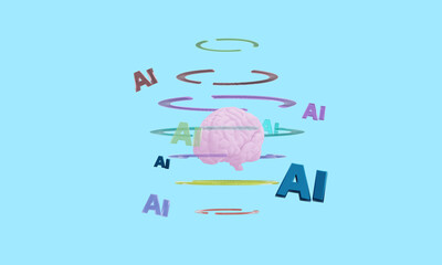3d render. Ai sign and brain create reality
