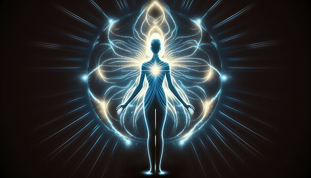 universe meta human god spirit silhouette on galaxy space background, new quality colorful spiritual stock image illustration wallpaper design, Generative AI  