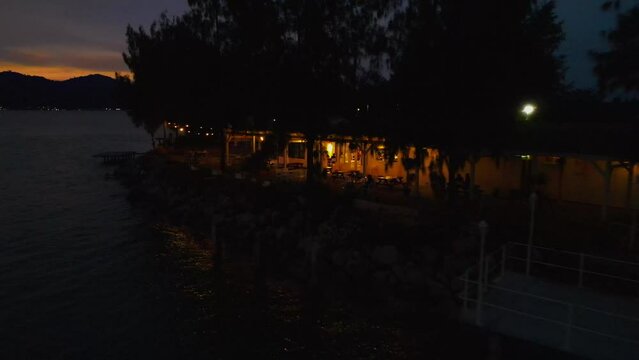 Drone shot View of seafront villa in Marina Island, Malaysia