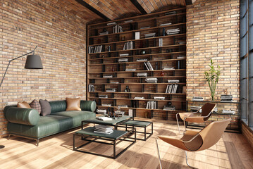 Modern home loft interior background, 3d render