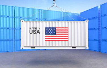 Container hanging with American flag