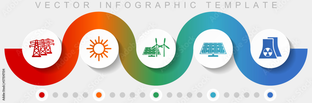 Poster renewable energy infographic vector template with icon set, miscellaneous icons such as power line, 