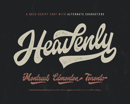 Heavenly. Original Retro Brush Script Font and City Logos. Vector