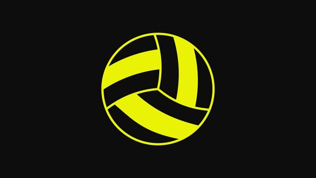 Yellow Volleyball ball icon isolated on black background. Sport equipment. 4K Video motion graphic animation