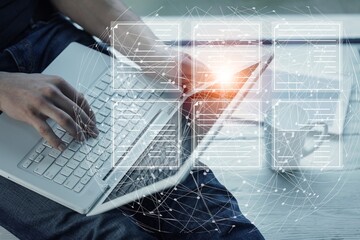 Data technology. Scientist working on computer