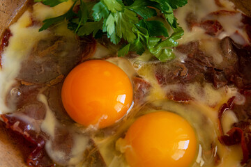 Eggs with bacon. Turkish breakfast classic.