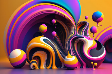 Fluid wave color abstract colorful fluid design background. Trendy holographic gradient shapes. Liquid curve wave shape in motion, Generative AI