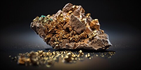 Edler Gold Flakes Nuggets Haufen Dekoration, ai generativ