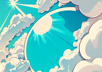 abstract clouds and the sun in the clouds in the style of anime and comics