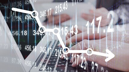 Business target and planning concept. Businessman works with financial graph