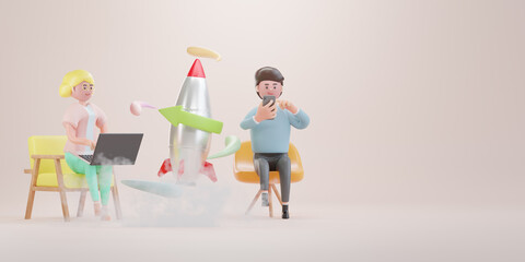 business startup, Conceptual for brainstorming and teamwork. 3d rendering.