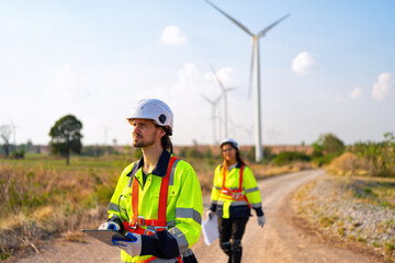 Wind turbine service engineer plan for inspection and maintenance renewable electricity generator