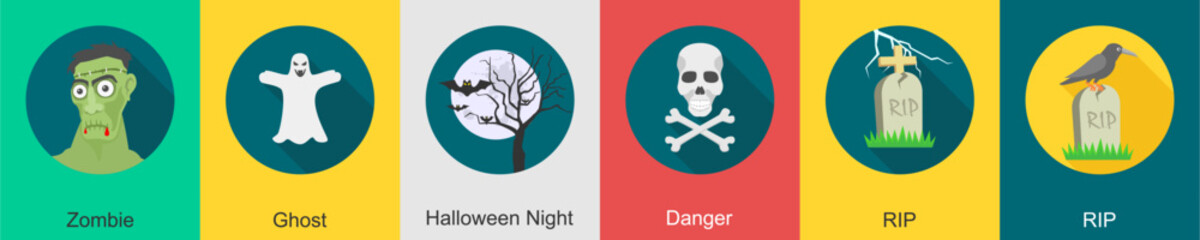 A set of 6 halloween icons as halloween, horror, danger