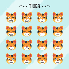 Collection of tiger facial expressions in flat design style