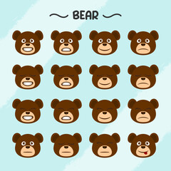 Collection of bear facial expressions in flat design style