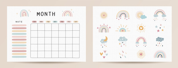 Monthly planner template. Vector illustration.
