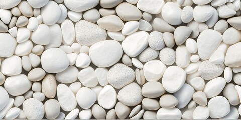 Background of small, naturally polished white rock pebbles. Generative AI