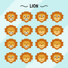 Collection of lion facial expressions in flat design style