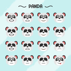 Collection of panda facial expressions in flat design style