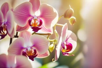 portrait of pink orchid flower in a bright sunny day macro lenses generative ai