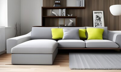 grand salon canapé avec coussins gris et jaunes 