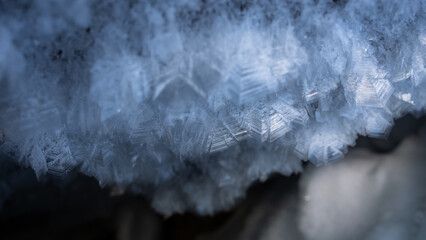 ice crystals. beautiful snow and ice. macro photography of ice crystals