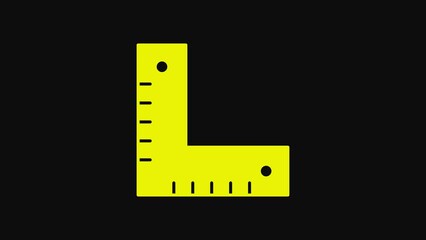 Yellow Corner ruler icon isolated on black background. Setsquare, angle ruler, carpentry, measuring utensil, scale. 4K Video motion graphic animation - Powered by Adobe