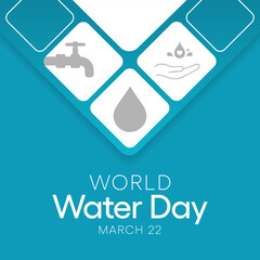 World Water day is observed every year on March 22, highlights the importance of freshwater. The day is used to advocate for the sustainable management of freshwater resources. Vector illustration.