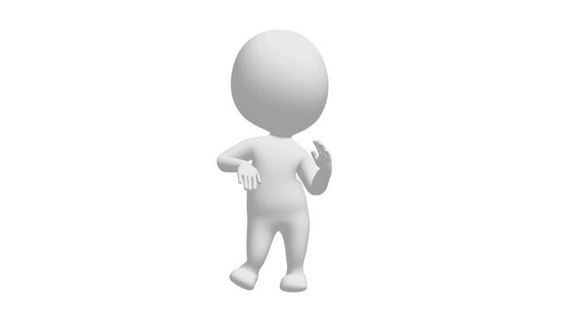 White 3d man dancing. Mascot having fun. Silly dance endless loop. 4K FullHD and HD render footage animation