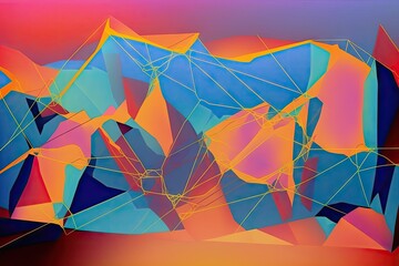 Abstract, bright backdrop with polygonal shapes and connecting lines, 2021. Generative AI