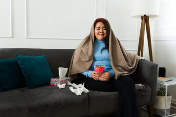Hispanic woman feeling a lot of sadness crying eating ice cream