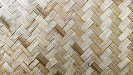 Close up texture of weaved light brown bamboo background