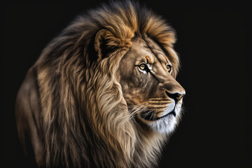 portrait of a lion on black background