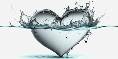 Water splashing heart with bubbles, isolated on white. Generative AI