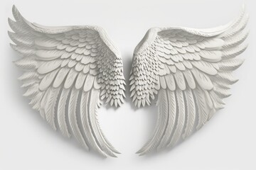 Angel wings with a clipped section isolated on a white backdrop. Generative AI