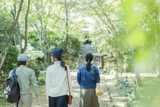 参道を歩く3人の女性