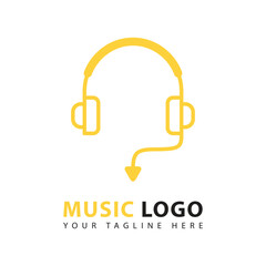 Headphones logo design template. Music equalizer with graphic art. Streaming music.
