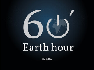 Earth hour, 60 minutes symbolic time to turn off the lights and unplug all appliances, gray color on dark background.March 27th