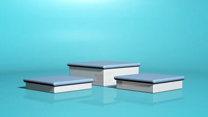 drei Podeste vor einem blauen Hintergrund