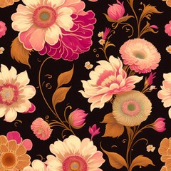 Vintage ditsy floral pattern, floral vector seamless background in beige, brown, and pink. Created with Generative AI technology